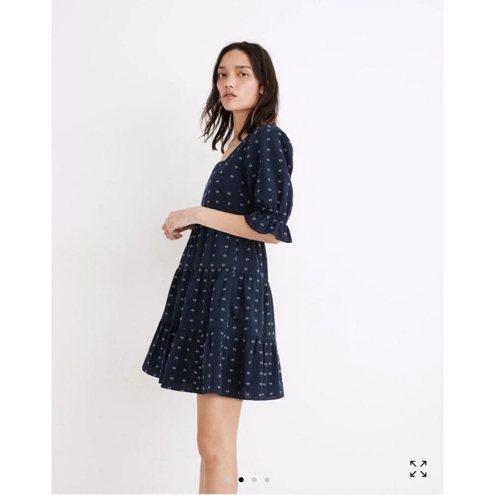 Madewell Navy Tiered Mini Dress with Microprint
